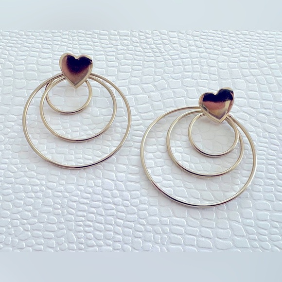 Vintage valentines heart earrings with hanging loops, silver post earrings - Picture 1 of 2